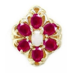 B2120 14K SLIDE OPAL CENTER & RUBY SIDES 